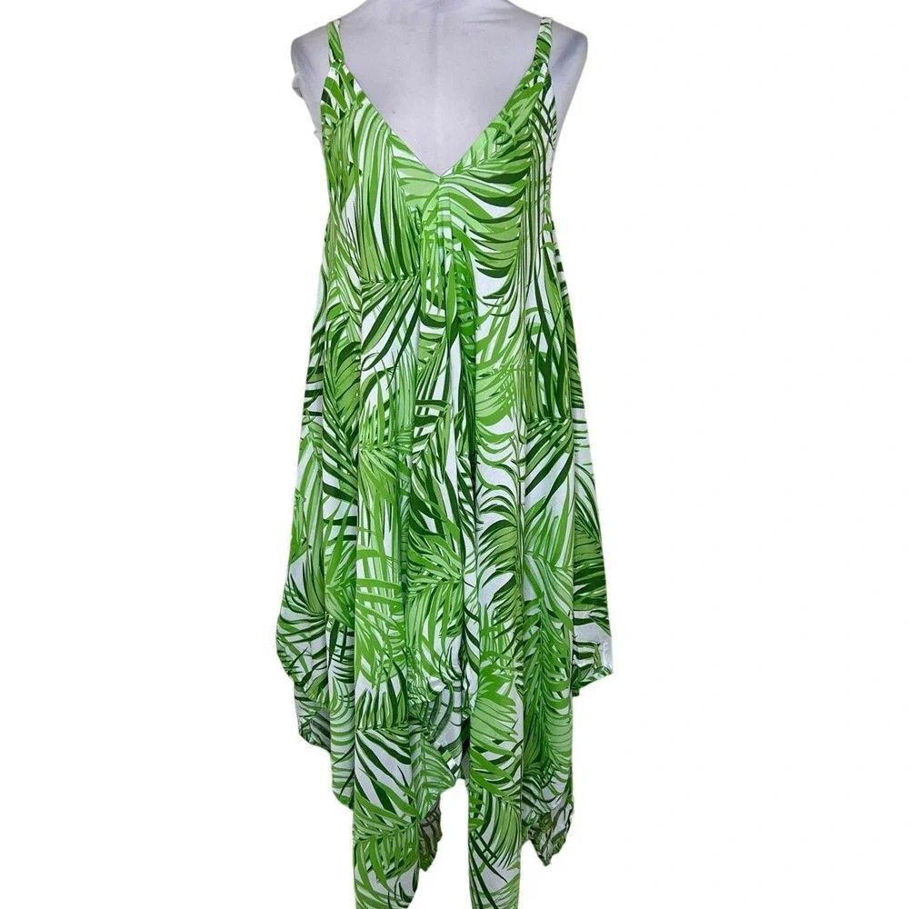 GOA Beachwear by Japna Green Tropical Handkerchief Dress Size Small